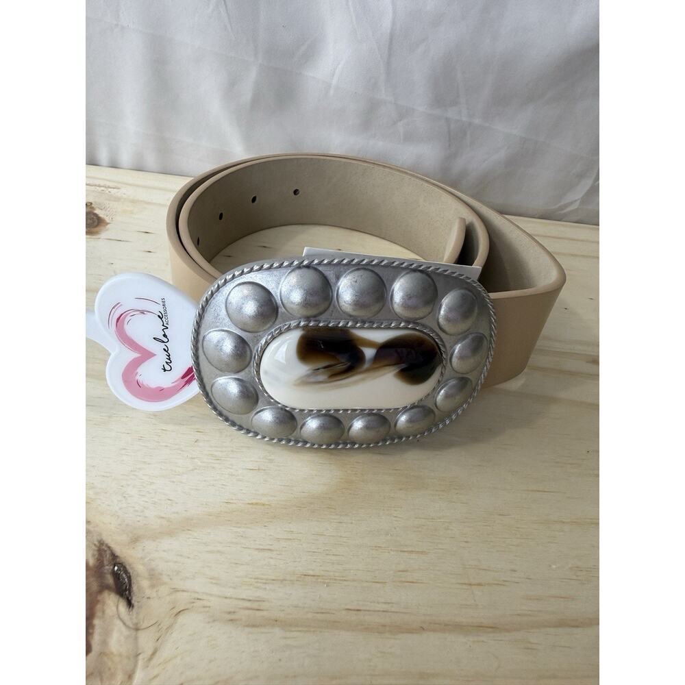 NWT True Love Western Tan Belt Silver Buckle Boho Cowboy Women’s Size S